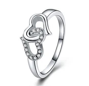 

Double Heart Romantic Heart Shape Diamonds Ring Solid 925 Sterling Silver Ring White Gold Color Engagement Ring