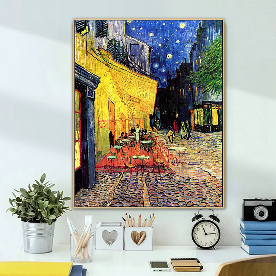 

The Cafe Terrace on the Place du Forum Arles at Night Van Gogh Famous Master Canvas Painting Poster Print Wall Art Home Decor