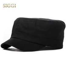 SIGGI Spring Men Military Hat Solid Black Cotton Army Cap Bill Sweatband Breathable Casual Soft Fitted