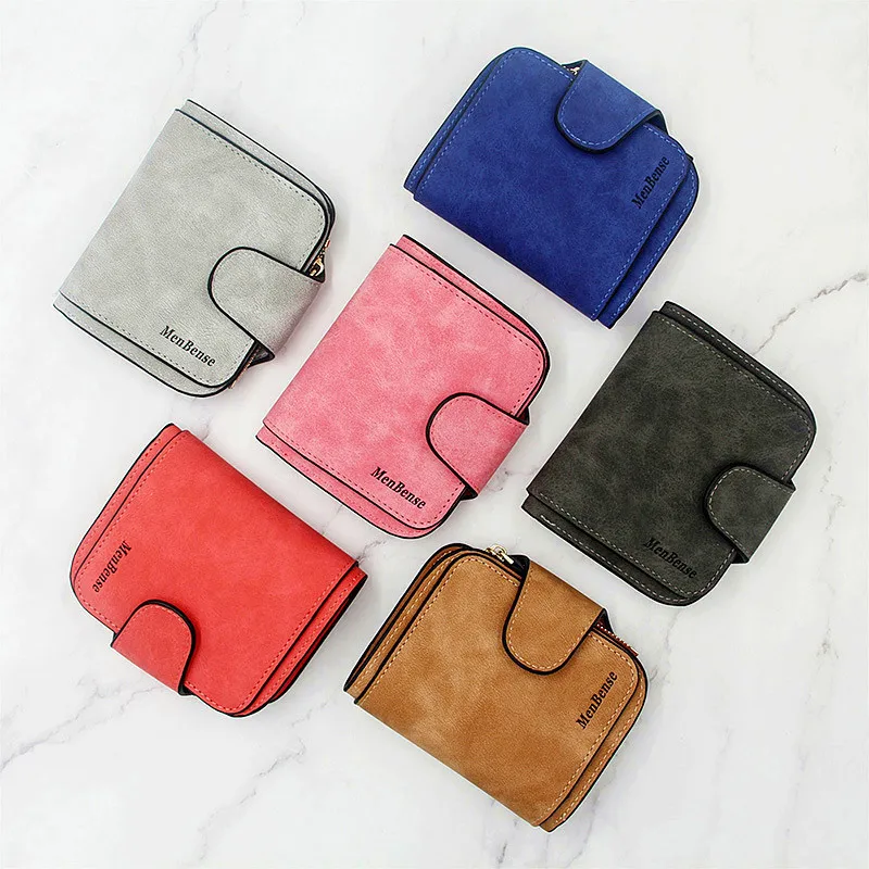 

Lady Snap Fastener Zipper Short Clutch Wallet Solid Letter Fashion Small Female Purse Short Purse Vintage Matte Women Wallet