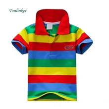 Tonlinker/Летняя хлопковая рубашка в полоску с короткими рукавами для маленьких мальчиков; топы; Модная рубашка; повседневная детская одежда