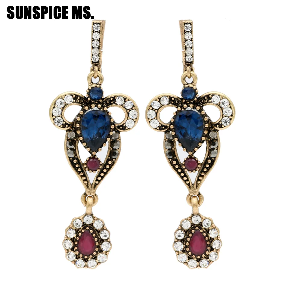 

Elegent Turkish Women Long Hook Dangle Earrings Antique Gold Resin Flower Drop Earring Jewelry Indian Bohemia Wedding Bojoux