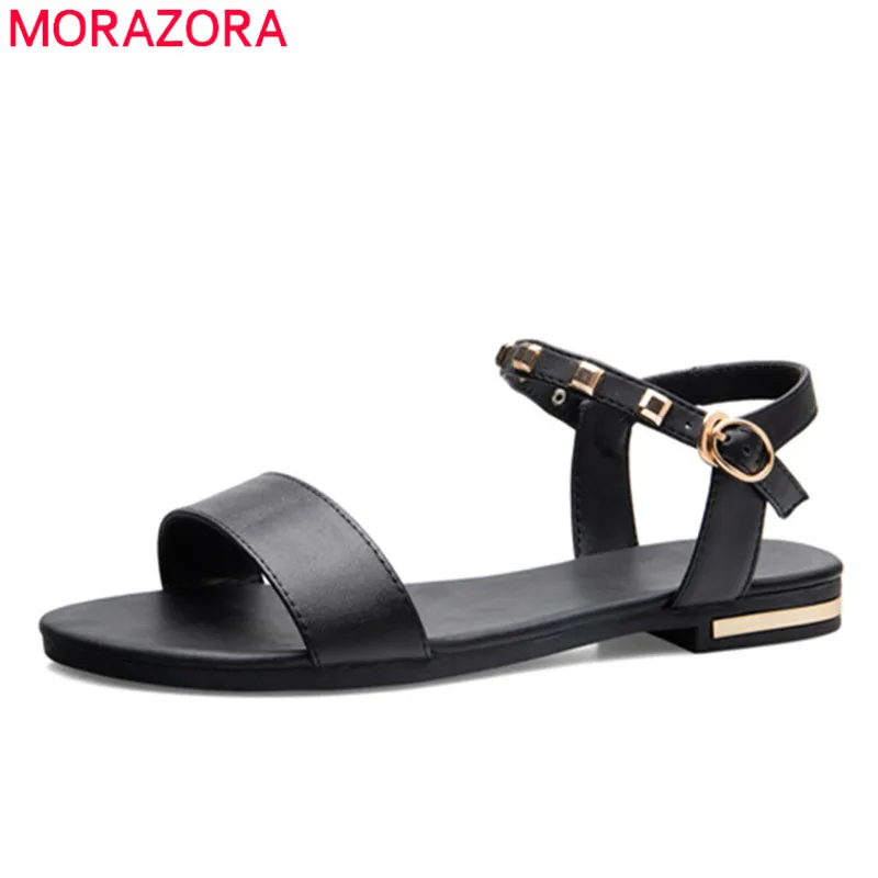 

MORAZORA 2019 plus size 46 women sandals soft leather beach shoes rivet buckle comfortable flat sandals woman casual shoes