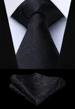 

TF4015C8S Black Paisley Floral 3.4" Silk Woven Men Tie Necktie Handkerchief Set