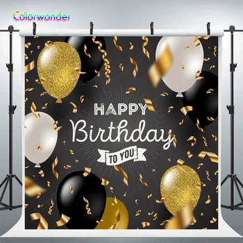 

Happy Birthday To You Banner With Gold Silver Balloons Background Foil Streamer Black Backdrop For Mum Adult Kid Birthday Decor