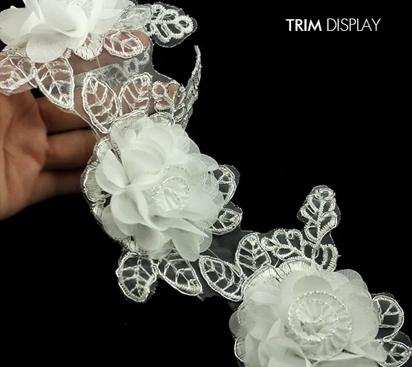 

2yards 3D Satin Flower Trim Organza Embroidered Wedding Dress Lace Ribbon Applique Trimming Sewing Supplies