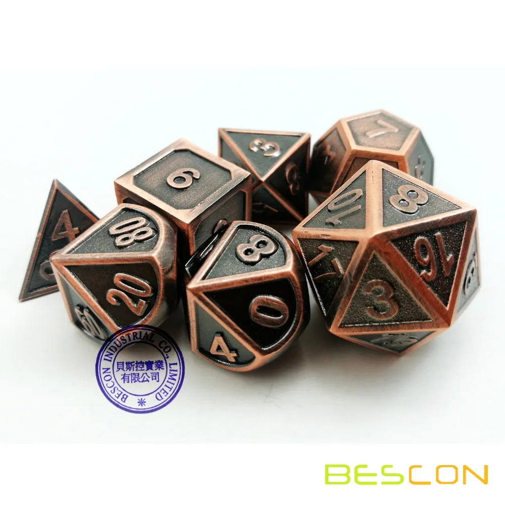 Bescon стиль медные твердые металлические многогранные D& D игральные кости Набор из 7 медных металлических ролевых игр игральные кости 7 шт. набор D4-D20