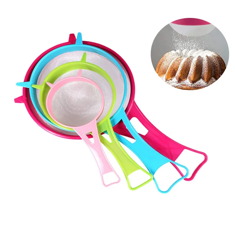 

4Pcs Fine Mesh Strainer Colander Plastic Long Handle Food Soy Flour Sieve Icing Sugar Sifter Strainers Tea Filter for Kitchen