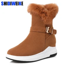 Зимние Сапоги хорошего качества; женская теплая обувь; обувь на платформе и танкетке; коллекция года; цвет черный, бежевый; женские зимние сапоги на меху с пряжкой; большой размер 43; n294