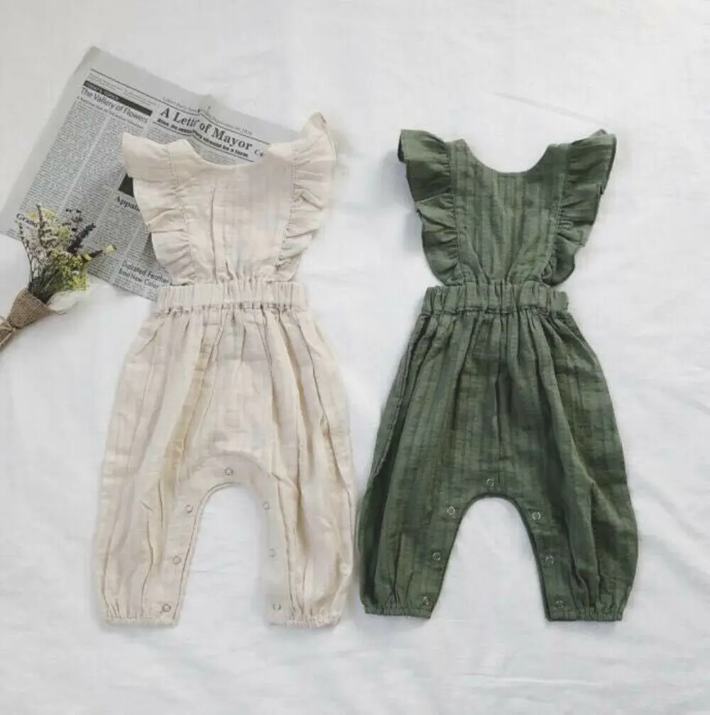 

Summer Toddler Baby Girl Clothes Ruffle Solid Romper Jumpsuit Outfit Sleeveless Kids Girls Clothing Rompers