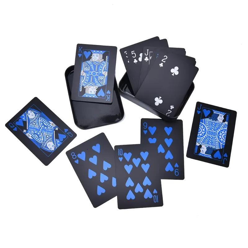 1 Set Plastic PVC Poker Waterproof Black Playing Cards Durable Poker With Metal Box Creative Gift