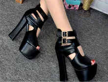 2016 summer European and American fashion super high heels 14CM thick with hollow waterproof sandals fish head shoes wild
