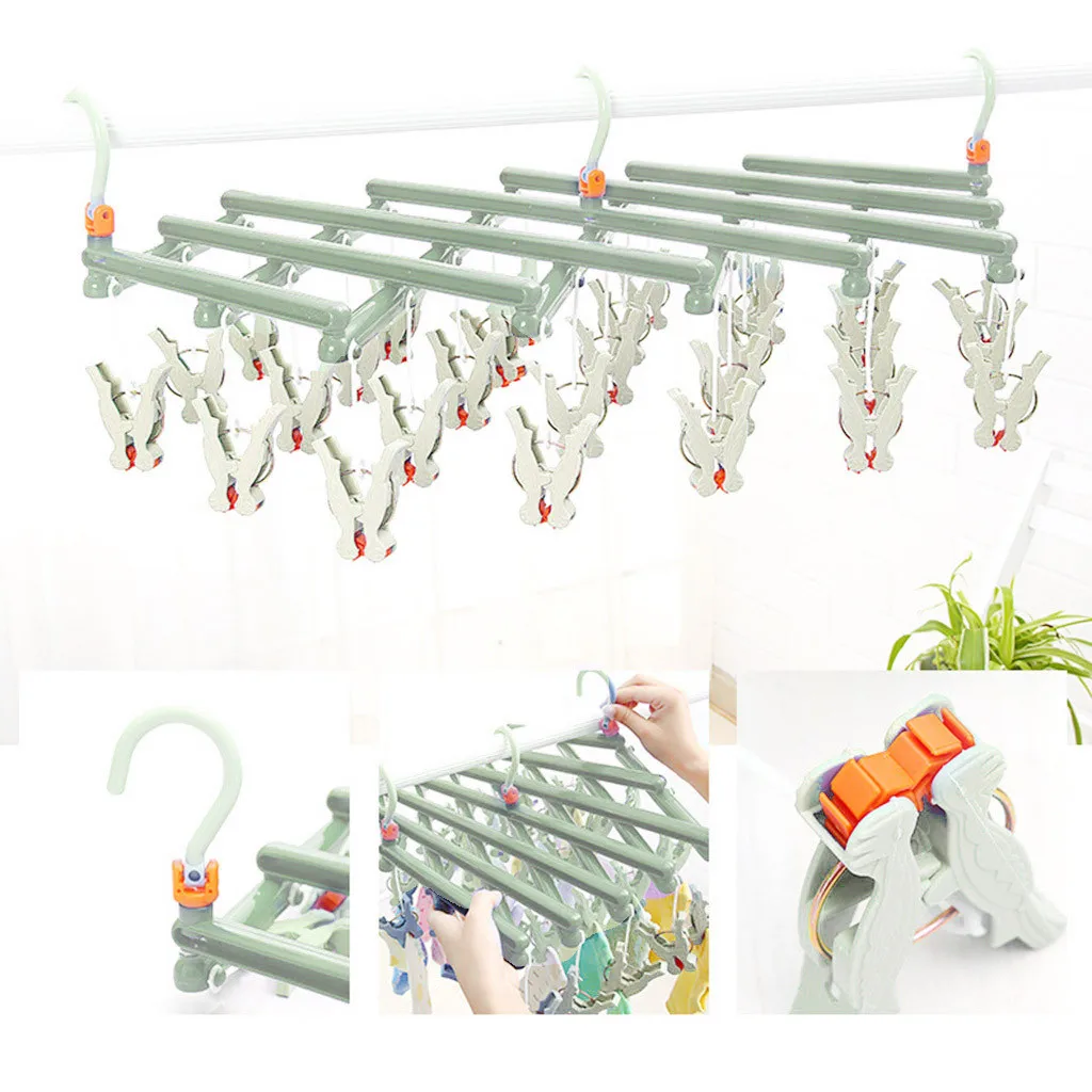 

Windproof Steel 35 Pegs Clip Folding Swivel Hook Socks Clothes Hanger Drying Rack Underwear Gloves Collapsible Laundry Hange