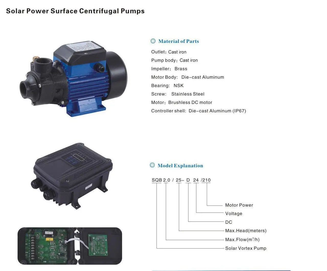 

Solar Surface Water Pump 24V DC controller river pond lake,Max. head 25m /82ft