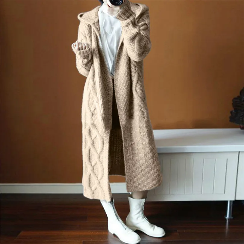  New Fashion Women Autumn Winter Keep Warm Casual Daily Hoodied Outwear Umbilical Twist Knitted Cardigan Sweater #4F09 (7)