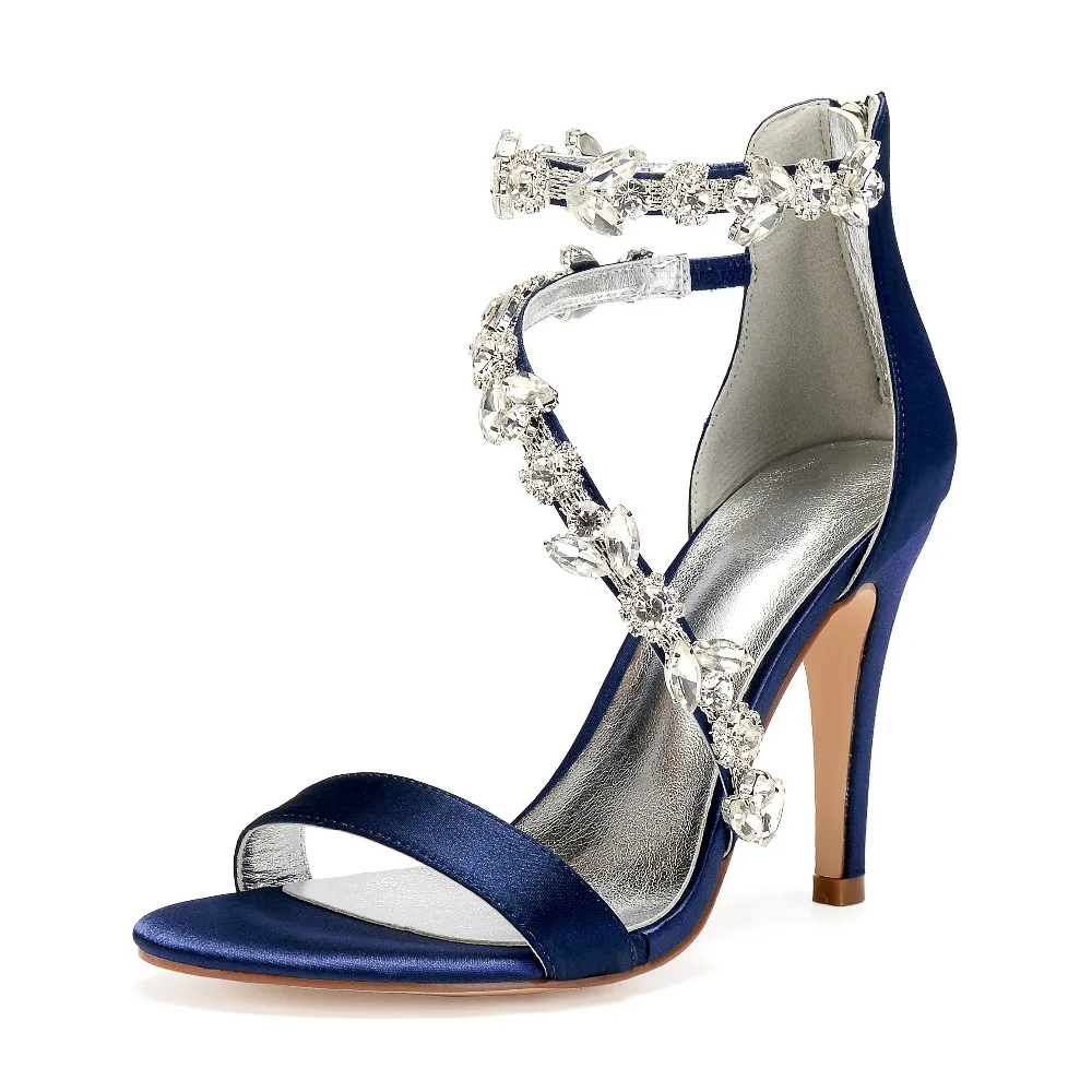 

Sexy crystal thin strap rome style lady satin evening dress sandals bridal wedding party night club high heel shoes pump colors