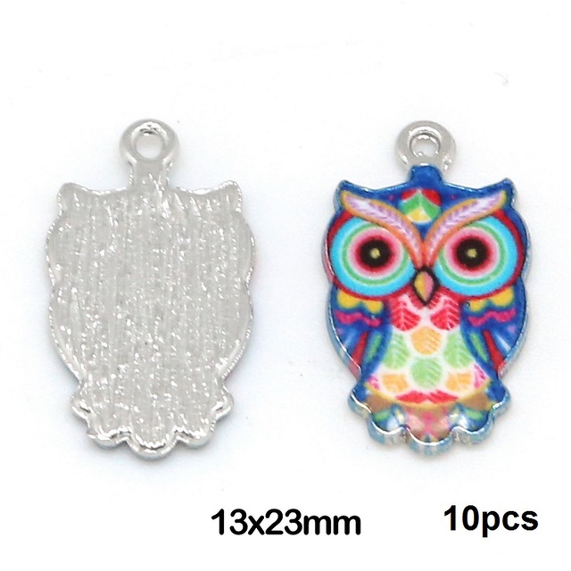 13x23mm Rhodium Color Alloy Enamel Owl Charm Pendant For Necklace Bracelet Jewelry Making DIY Earring Findings
