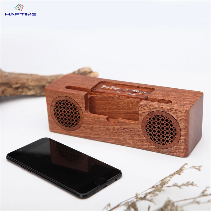 Haptime portable retro Bluetooth speaker 3D stereo wooden speaker mini