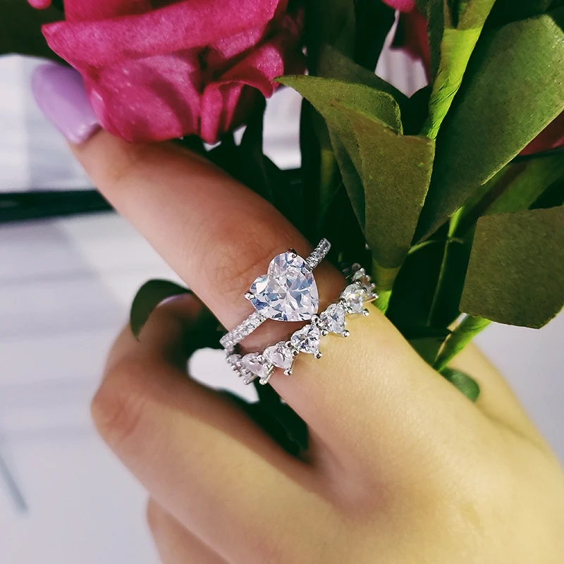 

Moonso Sterling Silver 925 Rings For Women 2 Ct Rings 2-Pc Princess Cut Wedding Engagement Jewelry Ring Set R4635S