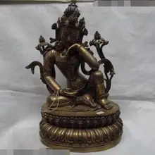 S03432 Тибет Чистая Бронза Медь Gild отдых медитации бодхисаттвы kwan-Инь статуя Будды