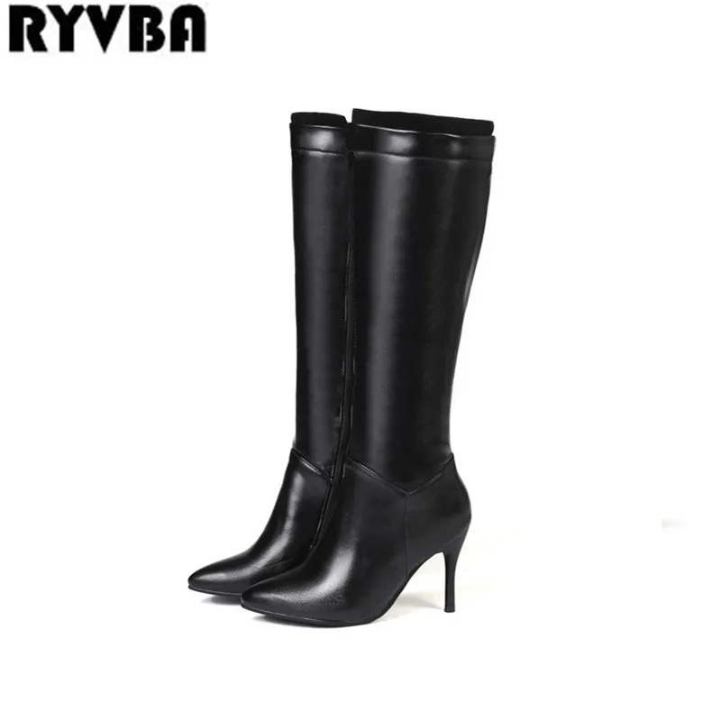 

RYVBA women sexy thigh high boots womens winter autumn thin high heels knee high boots fashion black pointed toe woman shoes