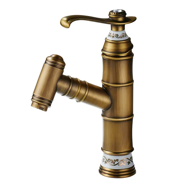 Free Shipping Antique Brass Pull Out Bathroom Faucet Sink Basin Mixer Tap Cold Hot Water taps