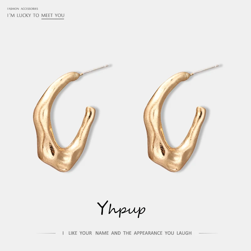 Yhpup трендовые минималистичные винтажные золотые серебряные серьги-гвоздики из цинкового сплава, ретро массивные серьги для женщин, вечерние ювелирные изделия