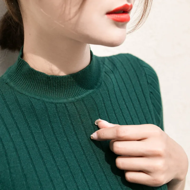 2018 New knitted Slim Pullover Women Turtleneck Knitted Sweater Shirt Female All-match Basic Half Sleeve Tops Clothing