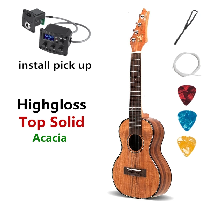 

Ukulele Top Solid Acacia Concert Tenor 23 26 Inches Light Highgloss Pick Up Uke Guitar Mini 4 Strings Ukelele Guitarra Shell