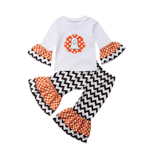 

Halloween Infant Baby Girls Ghost T-shirt Tops+Striped Loose Pants Outfits Set Size 1-4T