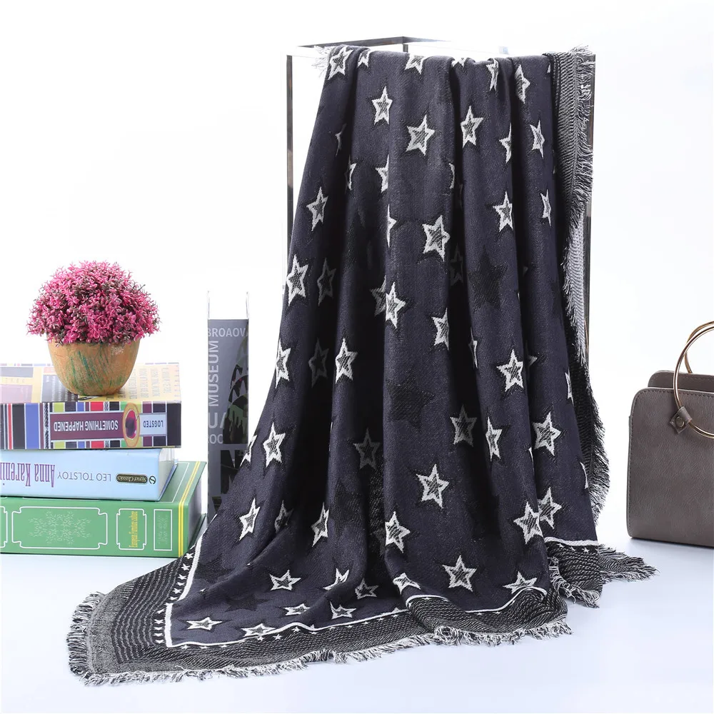 

CZHCQQ US Star Fashion Square Scarf Woman Boho Striped Lingerie Autumn Winter Female Wool Cashmere Scarves Kawaii Free Shiping