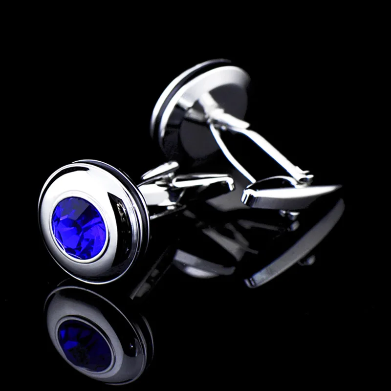 Bridegroom Wedding Party Business French Shirts Cuff Links Royal Blue White Crystal Cufflinks Silvery Cufflink With Gift Bag | Украшения и