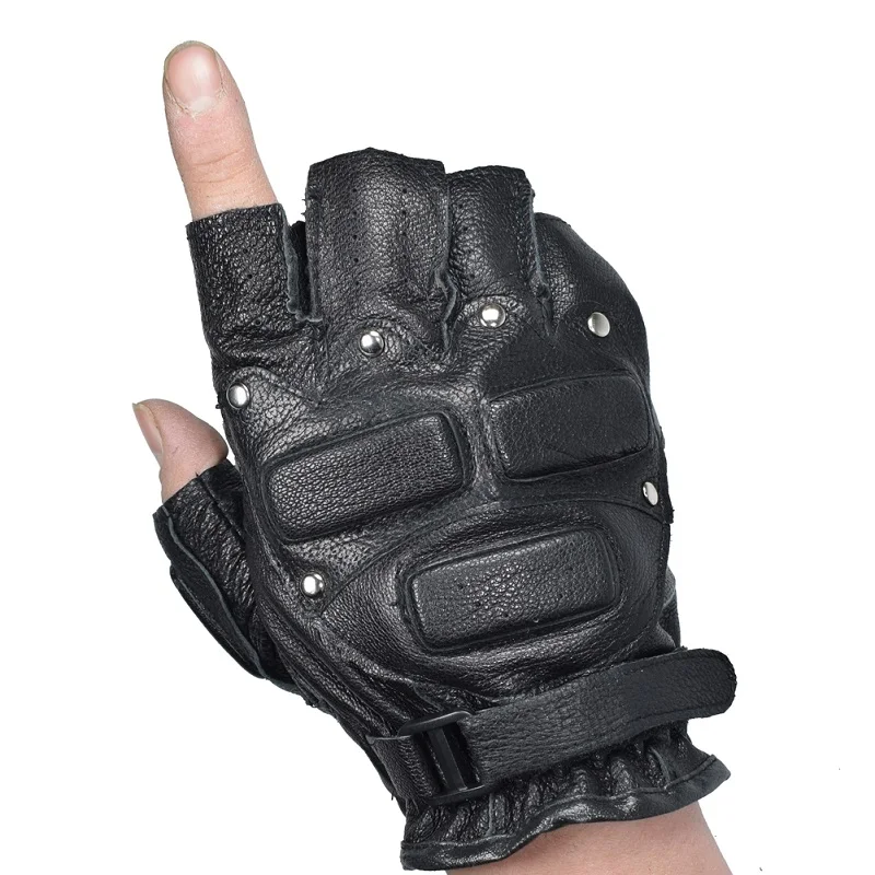 Men Leather Gloves Half Finger Fingerless Cycling Driving Motorcycle Sports Cool