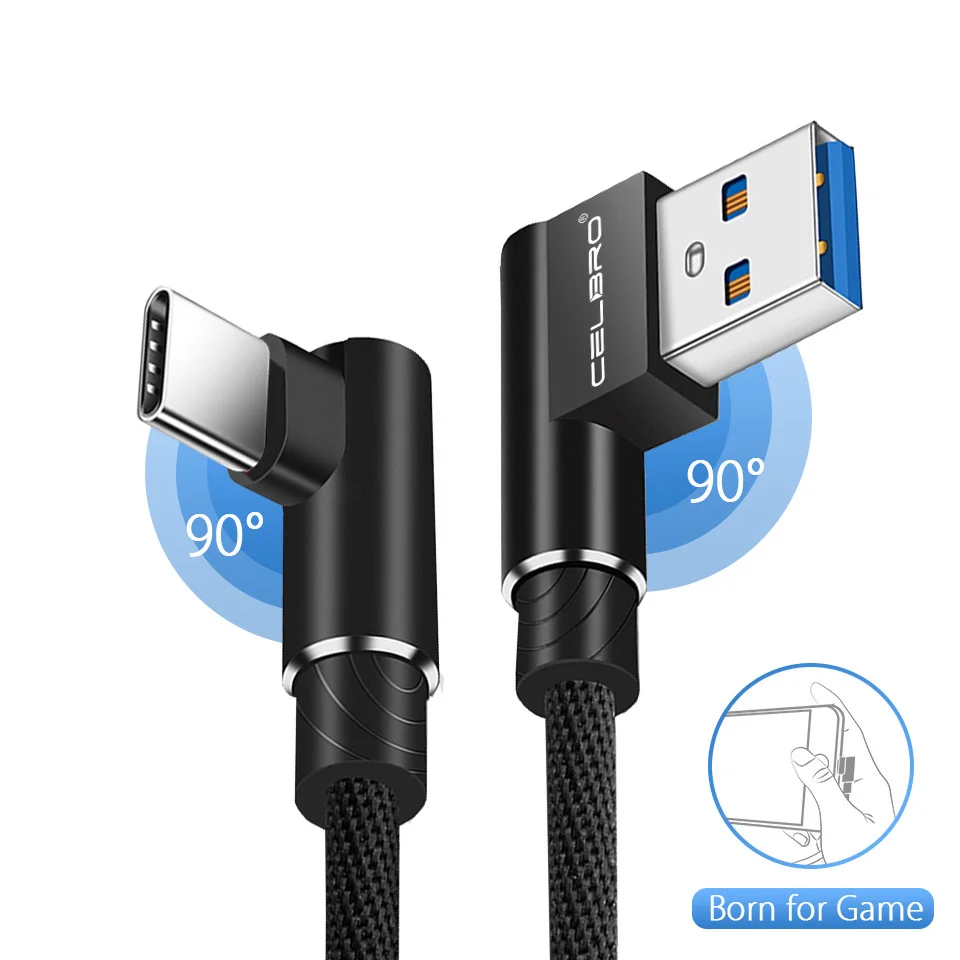 

90 Degree USB Type C Cable 1M 2M 3M for Xiaomi Mi8 Mi6 Mi5 Mi Max 3 2 Mix 2S A1 6X 5X Note3 USB-C Tipe C Fast Charging Cabel 3A