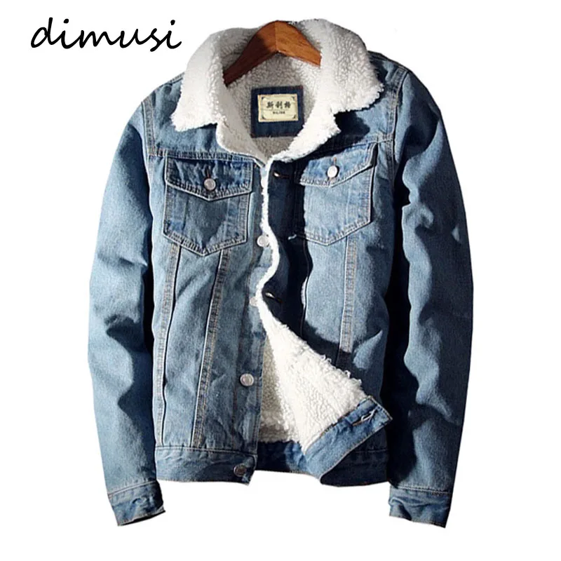 

DIMUSI Winter Mens Denim Jacket Trendy Thick Warm Fleece Denim Jacket Fashion Mens Jeans Jacket Outwear Male Cowboy 6XL.TA206
