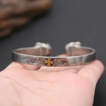 

Wholesale S925 Sterling Silver Jewelry Vintage Thai Silver Takayama Takashi Old Worn Cross Double Skull Men's Bangle