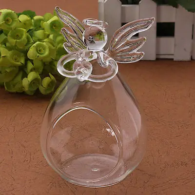 Creative Angel Clear Glass Crystal Hanging Tea Light Candle Holder Home Living Room Decor Candlestick Wedding Party
