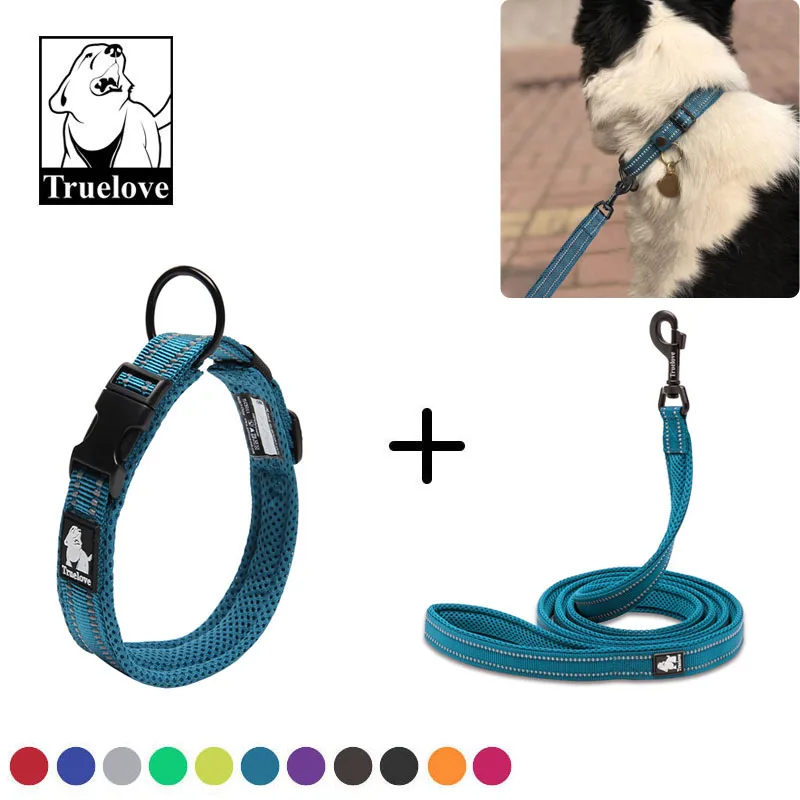 

Truelove Adjustable Nylon Dog Collar Leash Mesh Padded Reflective Collar And Leash For Dog Walking Training Dog Necklace Leash
