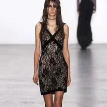 Top Quality Black Sexy Sleeveless Lace V neck Rayon Bandage Dress Party Sexy Bodycon Dress