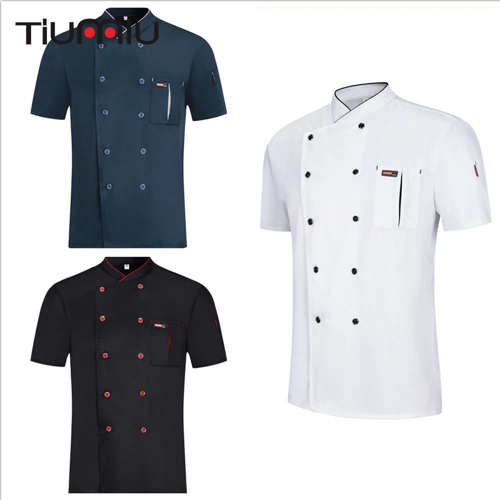 

New Chef Restaurant Uniform Summer Short Sleeve Breathable Unisex Chef Shirt Hotel Kitchen Bakery Barbershop Overalls Wholesale