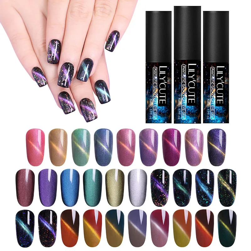 

LILYCUTE Chameleon 3D Cat Eyes UV Gel Polish Magnetic Holographic Glitter Semi Permanent Soak Off UV LED Gel Lacquer Varnish