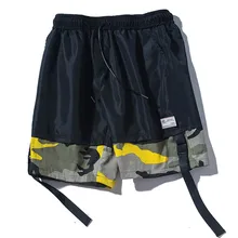 Летние шорты в стиле хип-хоп мужские лоскутные японские черные шорты в уличном стиле повседневные свободные спортивные шаровары мужские спортивные штаны повседневные S6T73