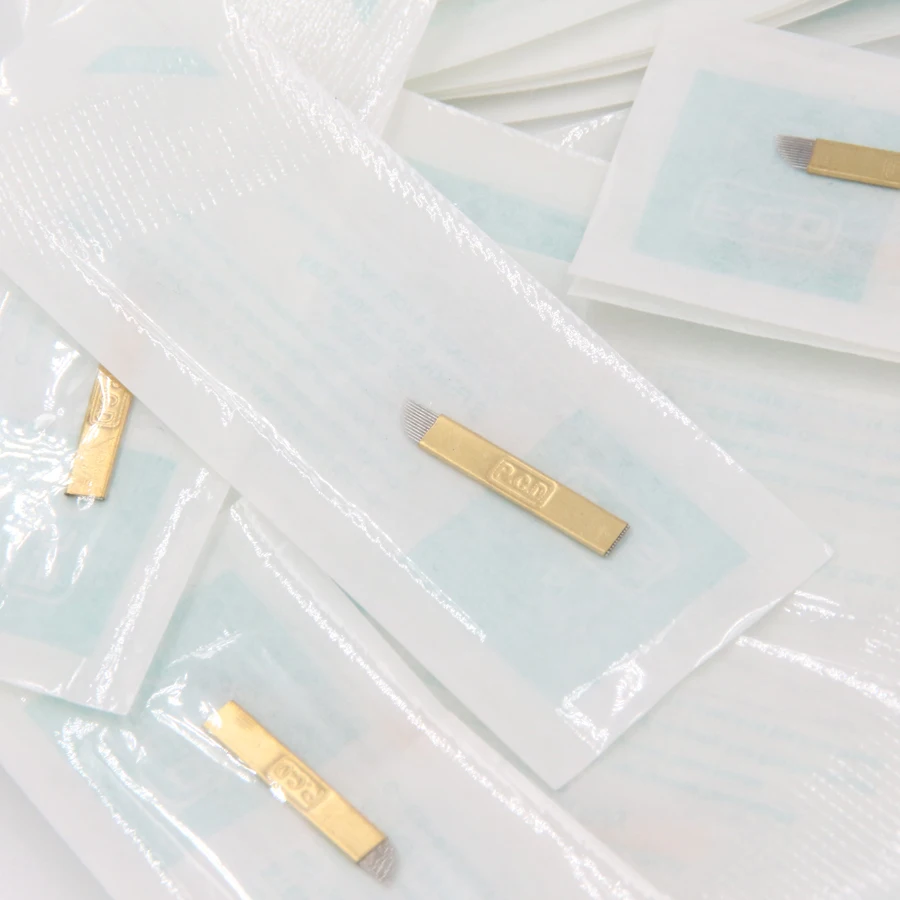 100 шт. PCD пластинки tebori microblading 14 Булавки Жесткий лезвия постоянный Макияж Иглы для татуажа для 3D eyrbrow руководство ручка