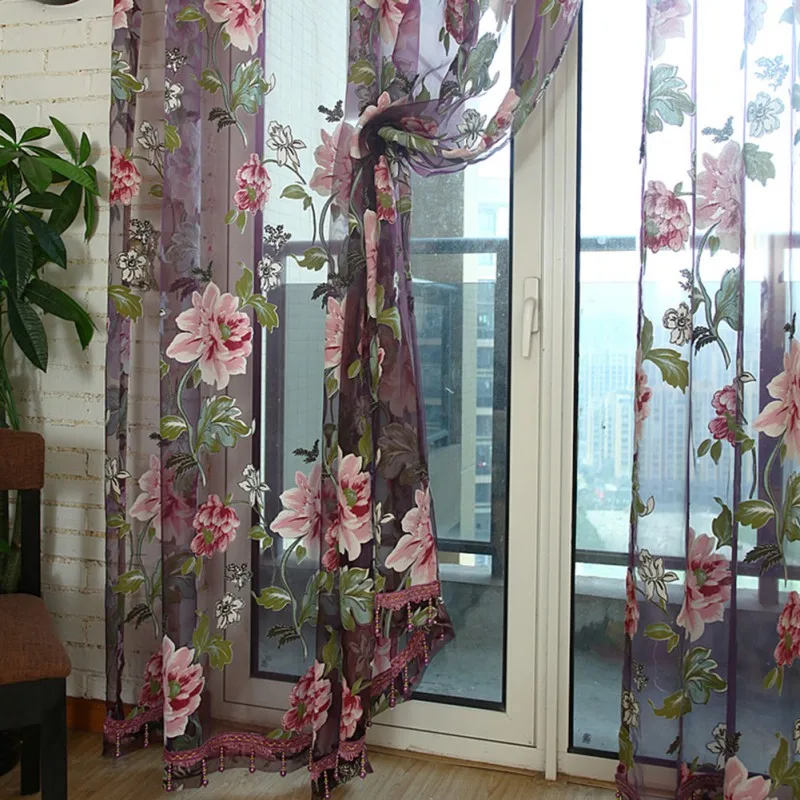 

Flower Embroidered luxury 3D Voile Curtains fabric Tulle Sheer Curtains For Kitchen Bedroom Living Room Home Textile