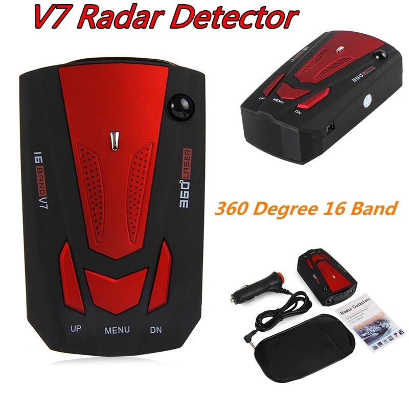 

V7 Car Radar Detector 360 Degree 16 Band Scanning LED Display Auto Detectors English/ Russian Voice Alert Warning Red