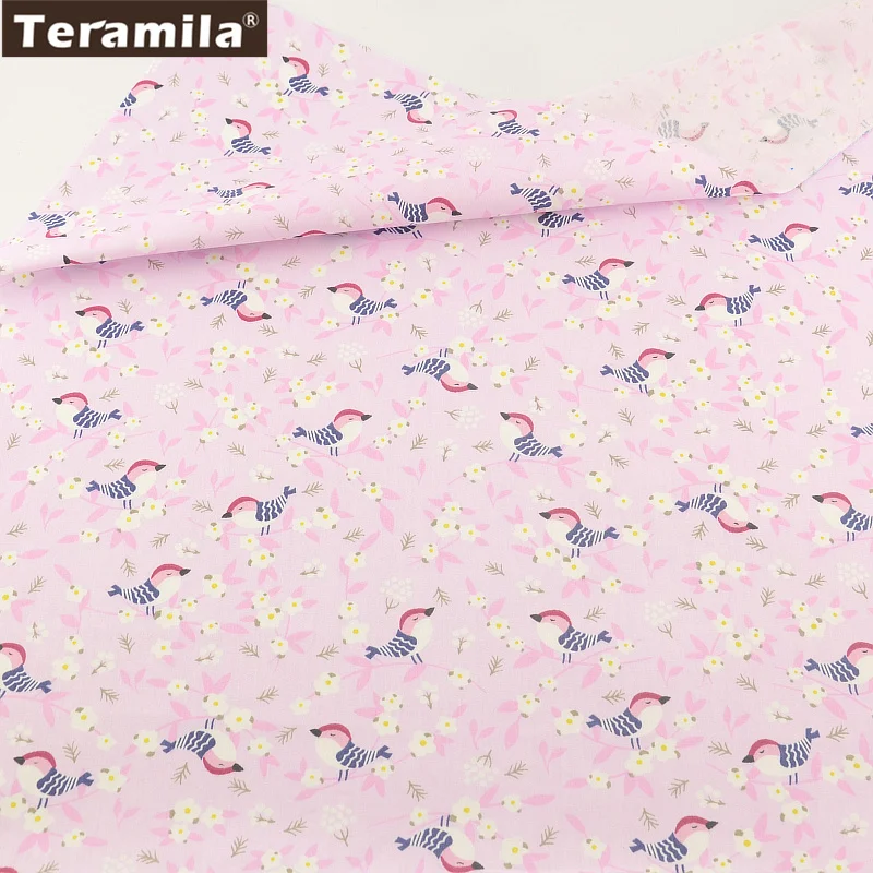 

TERAMILA Cotton Fabric Pink Print Birds Designs Twill Fat Quarter Home Textile Material Bed Sheet Patchwork Quilting Tecido