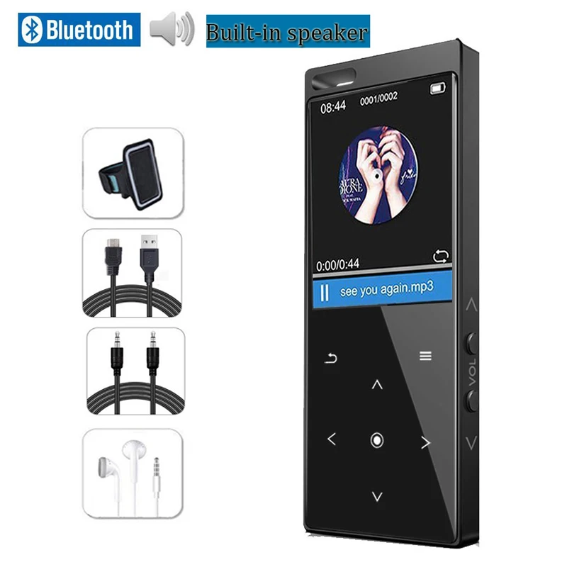 Портативный Bluetooth 4,2 MP3-плеер 8 ГБ/16 ГБ с динамиком HIFI музыка с FM видео запись электронная книга Walkman Mini SD до 128G - Цвет: C12-Full-Set-Black