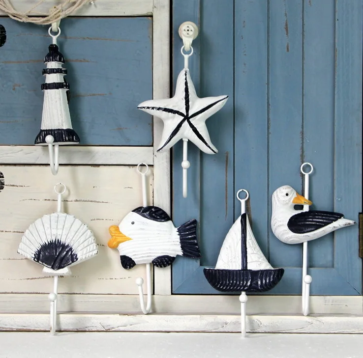 Mediterranean Style Marine Animal Wall Hooks Starfish Shell Boat