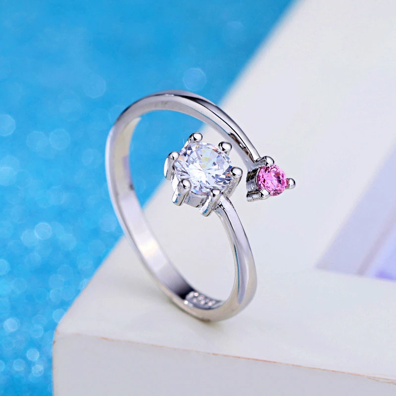 1 пара колец, модное серебряное регулируемое кольцо с белым кристаллом, Романтика свадебное кольцо для любимой, ювелирное изделие, подарок