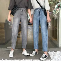 2 цвета Mihoshop корейский ольджан Корея для женщин модная одежда Высокая талия прямые брюки Опрятный мотобрюки джинсы для брюки девочек